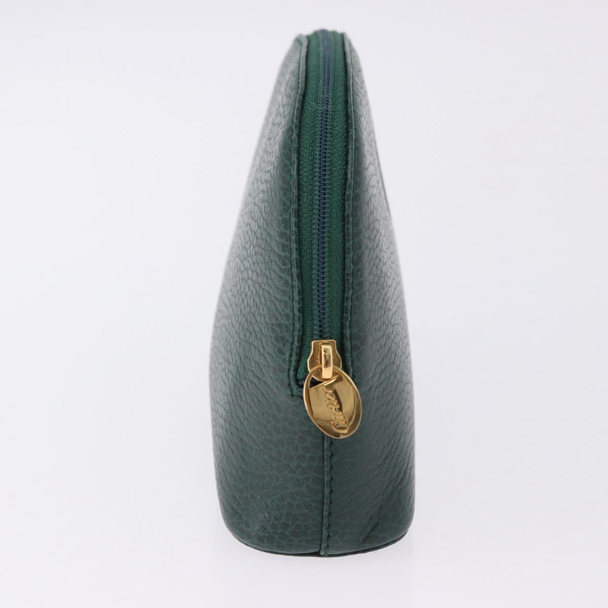 CARTIER Pouch Leather Green Gold Auth 193585V