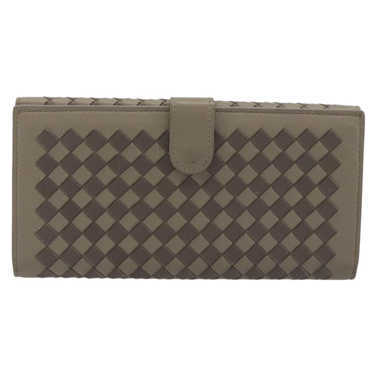 BOTTEGA VENETA INTRECCIATO Long Wallet Leather Gray Auth 193586A