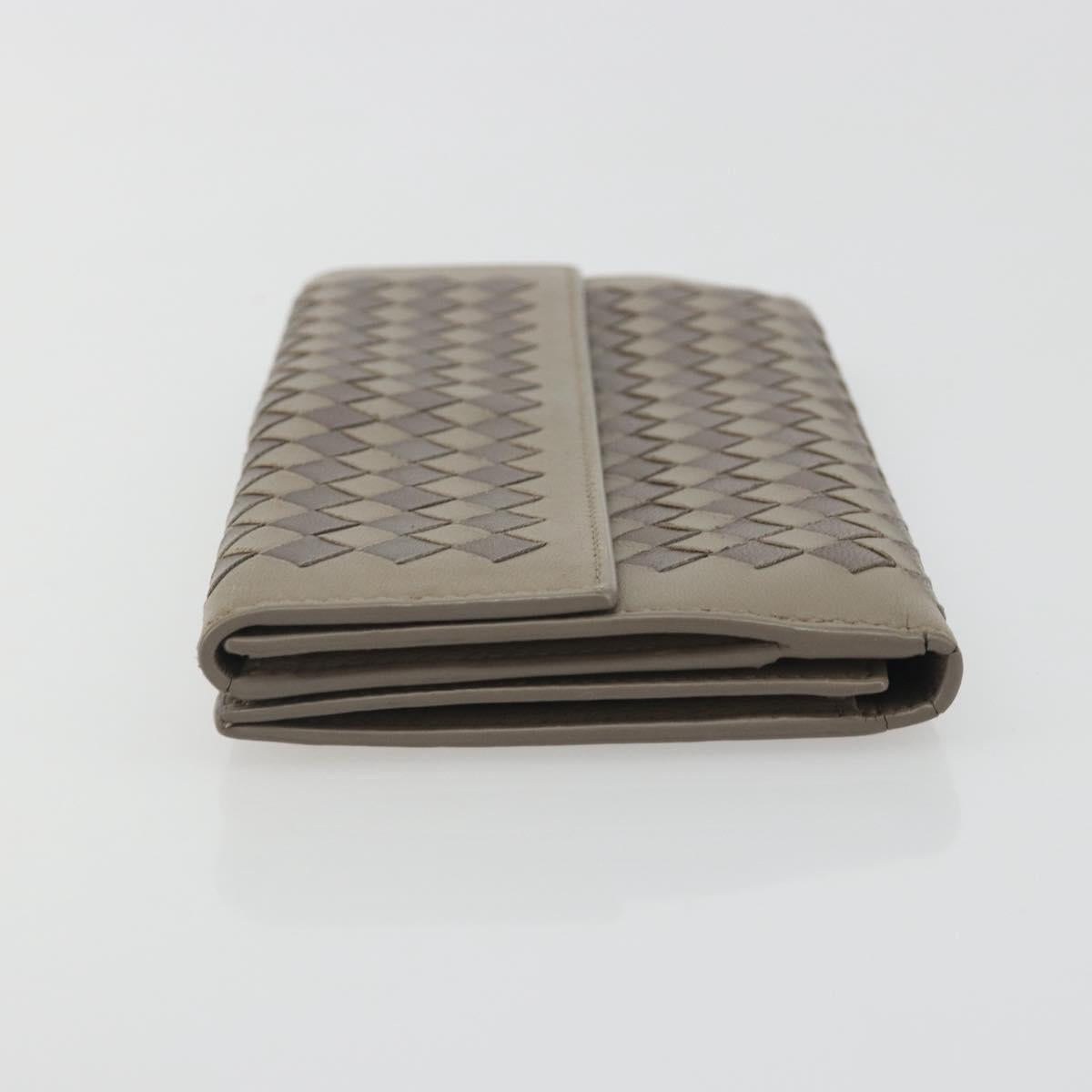 BOTTEGA VENETA INTRECCIATO Long Wallet Leather Gray Auth 193586A