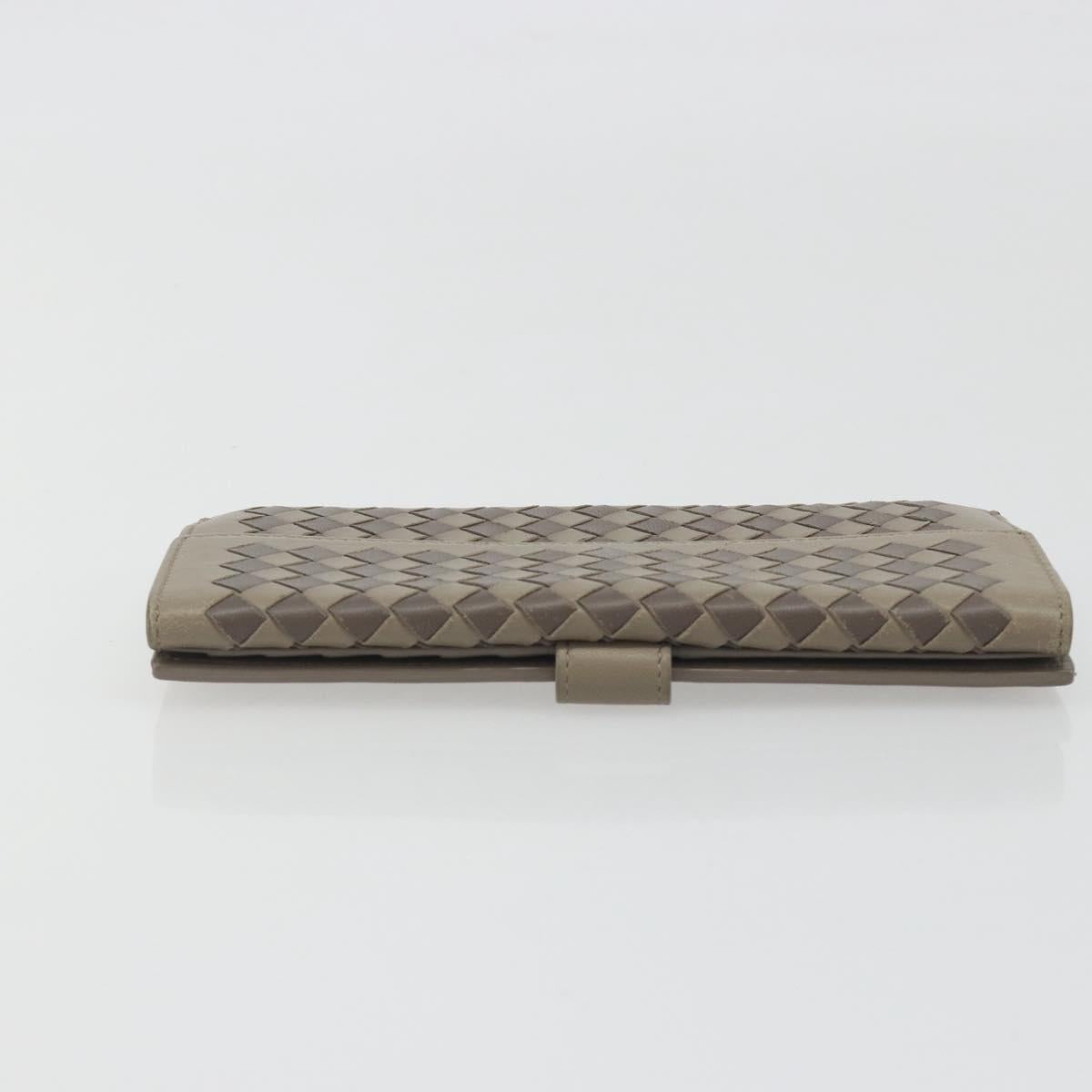 BOTTEGA VENETA INTRECCIATO Long Wallet Leather Gray Auth 193586A