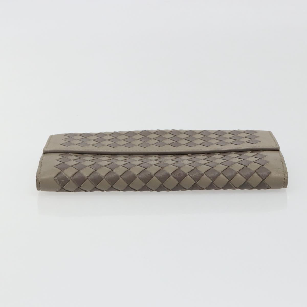 BOTTEGA VENETA INTRECCIATO Long Wallet Leather Gray Auth 193586A