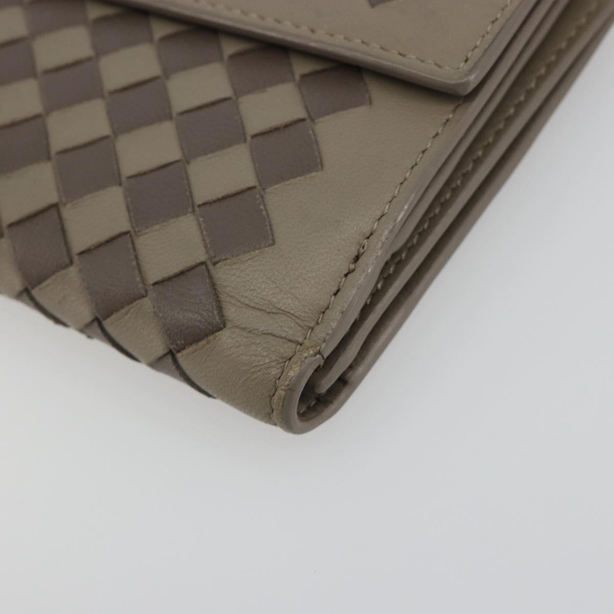 BOTTEGA VENETA INTRECCIATO Long Wallet Leather Gray Auth 193586A