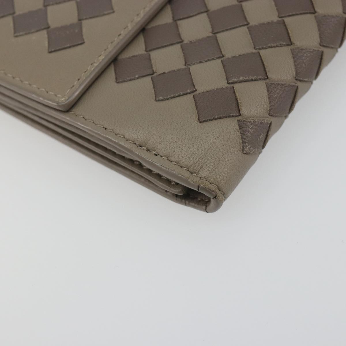 BOTTEGA VENETA INTRECCIATO Long Wallet Leather Gray Auth 193586A