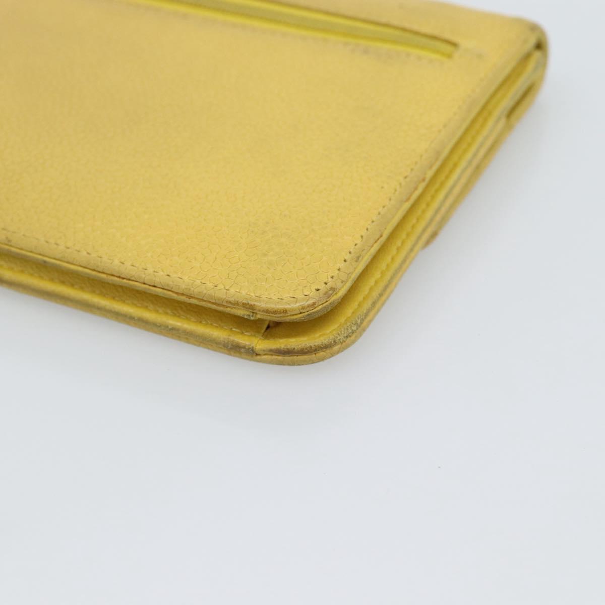 CHANEL COCO Mark Long Wallet Caviar Skin Yellow Gold CC Auth 193588