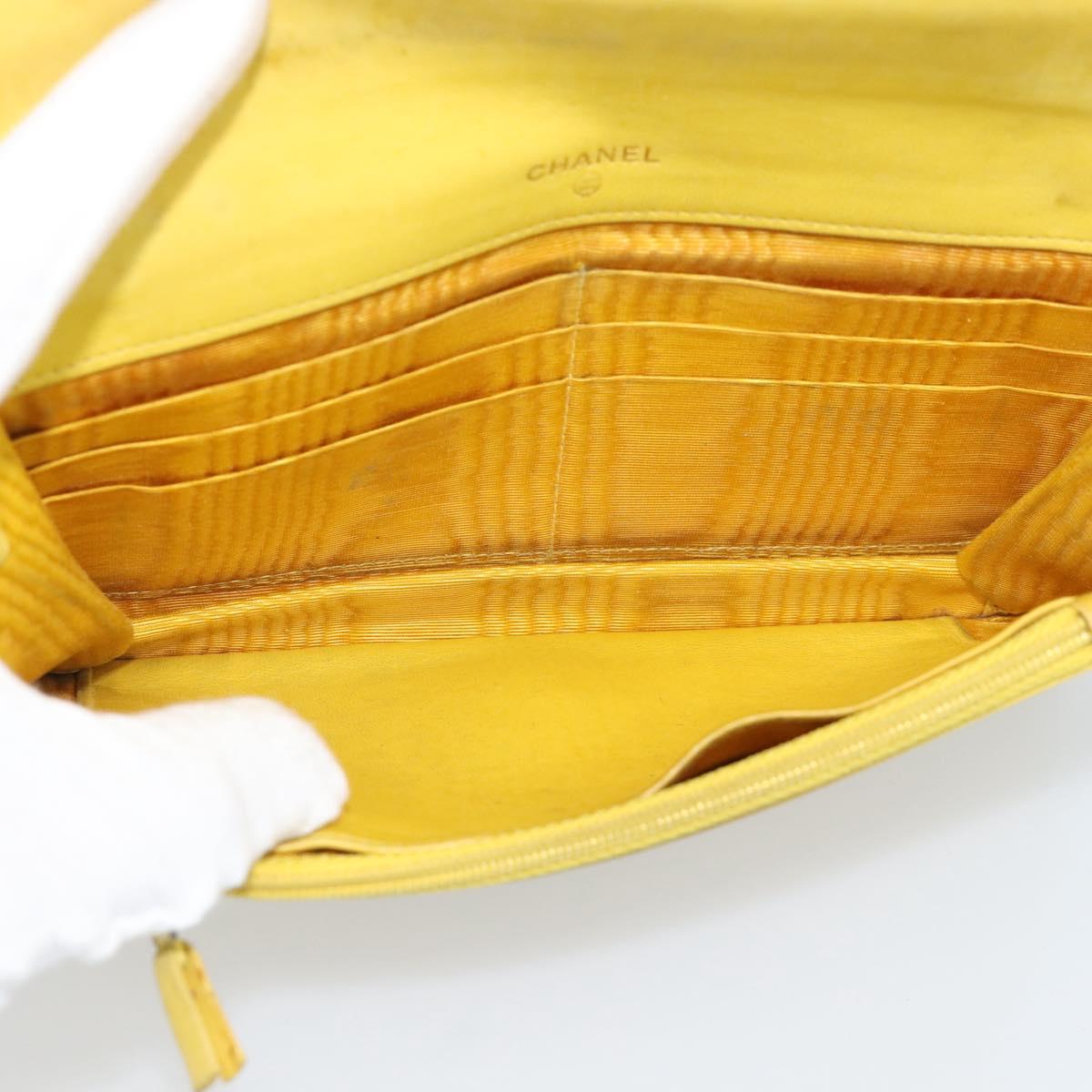 CHANEL COCO Mark Long Wallet Caviar Skin Yellow Gold CC Auth 193588