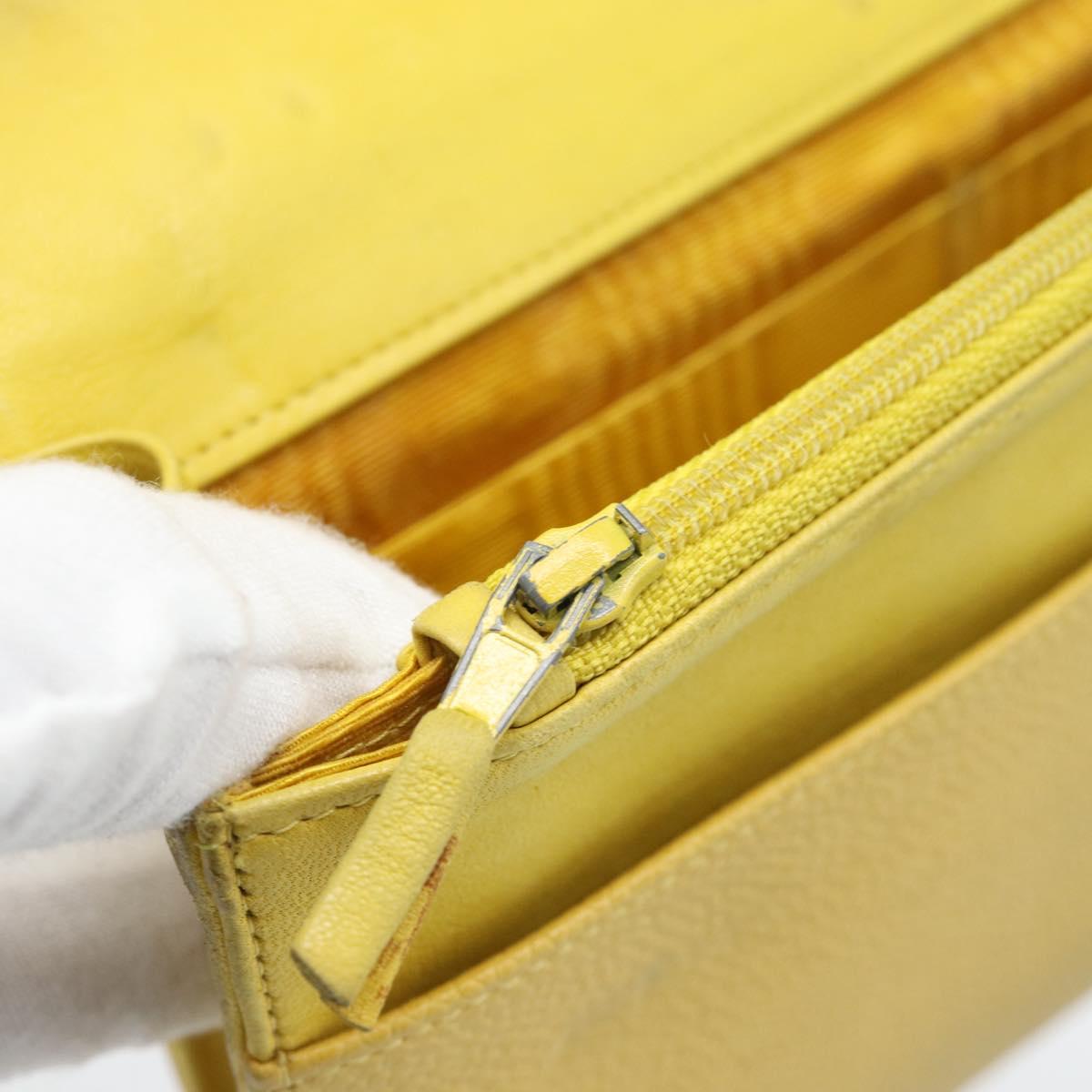 CHANEL COCO Mark Long Wallet Caviar Skin Yellow Gold CC Auth 193588