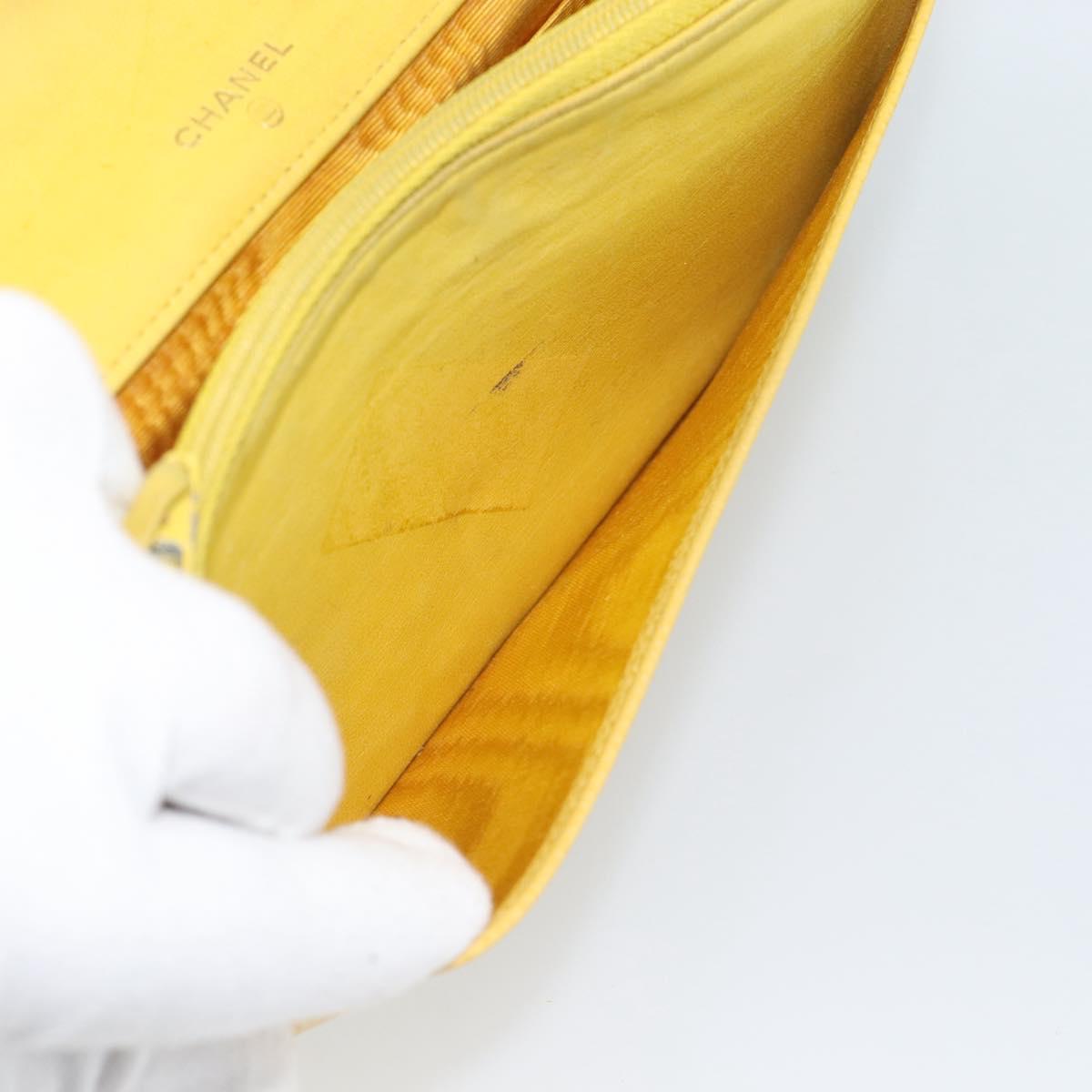CHANEL COCO Mark Long Wallet Caviar Skin Yellow Gold CC Auth 193588