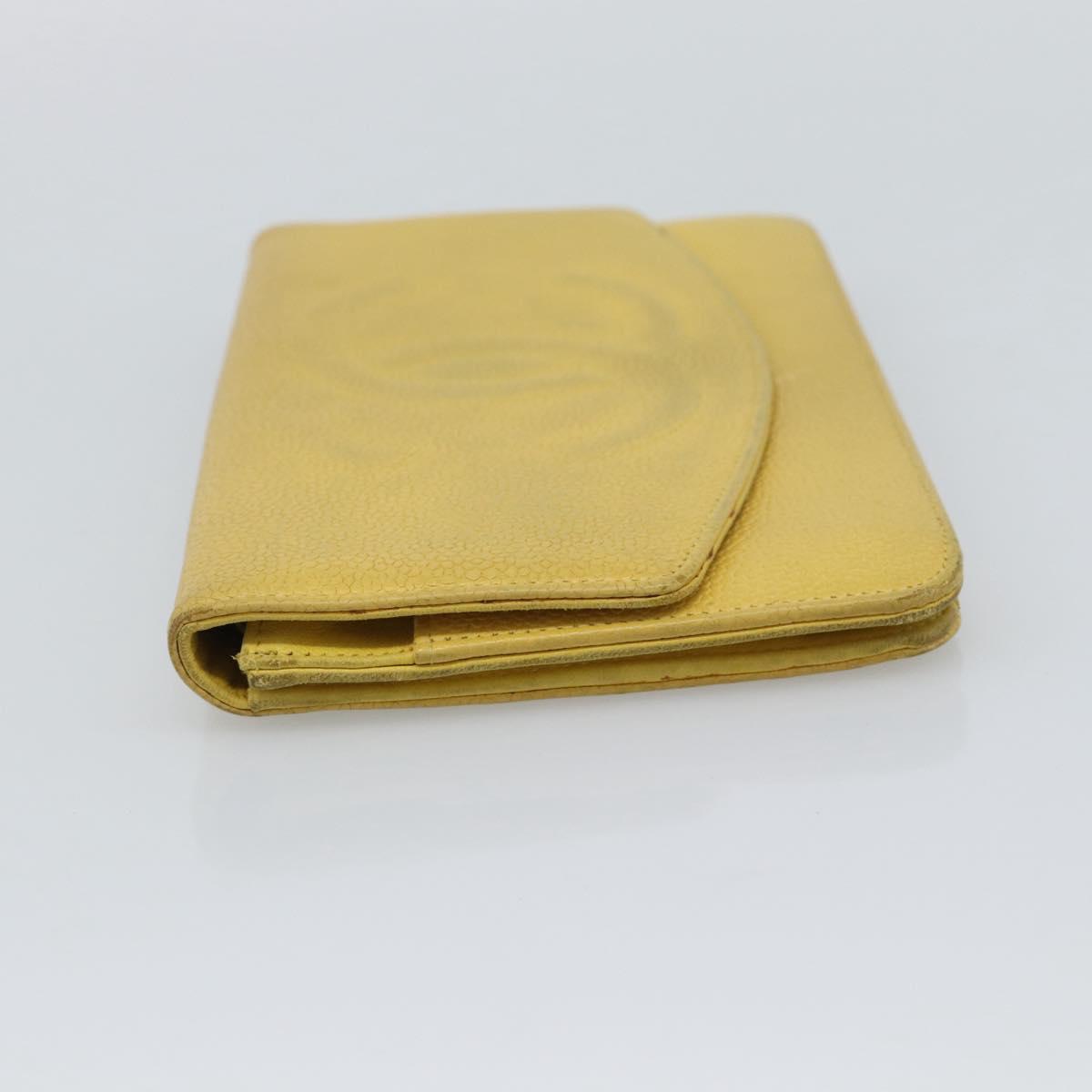 CHANEL COCO Mark Long Wallet Caviar Skin Yellow Gold CC Auth 193588