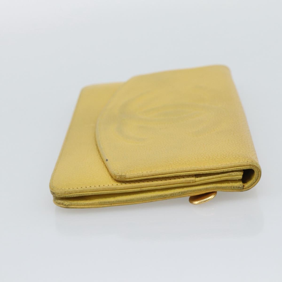 CHANEL COCO Mark Long Wallet Caviar Skin Yellow Gold CC Auth 193588