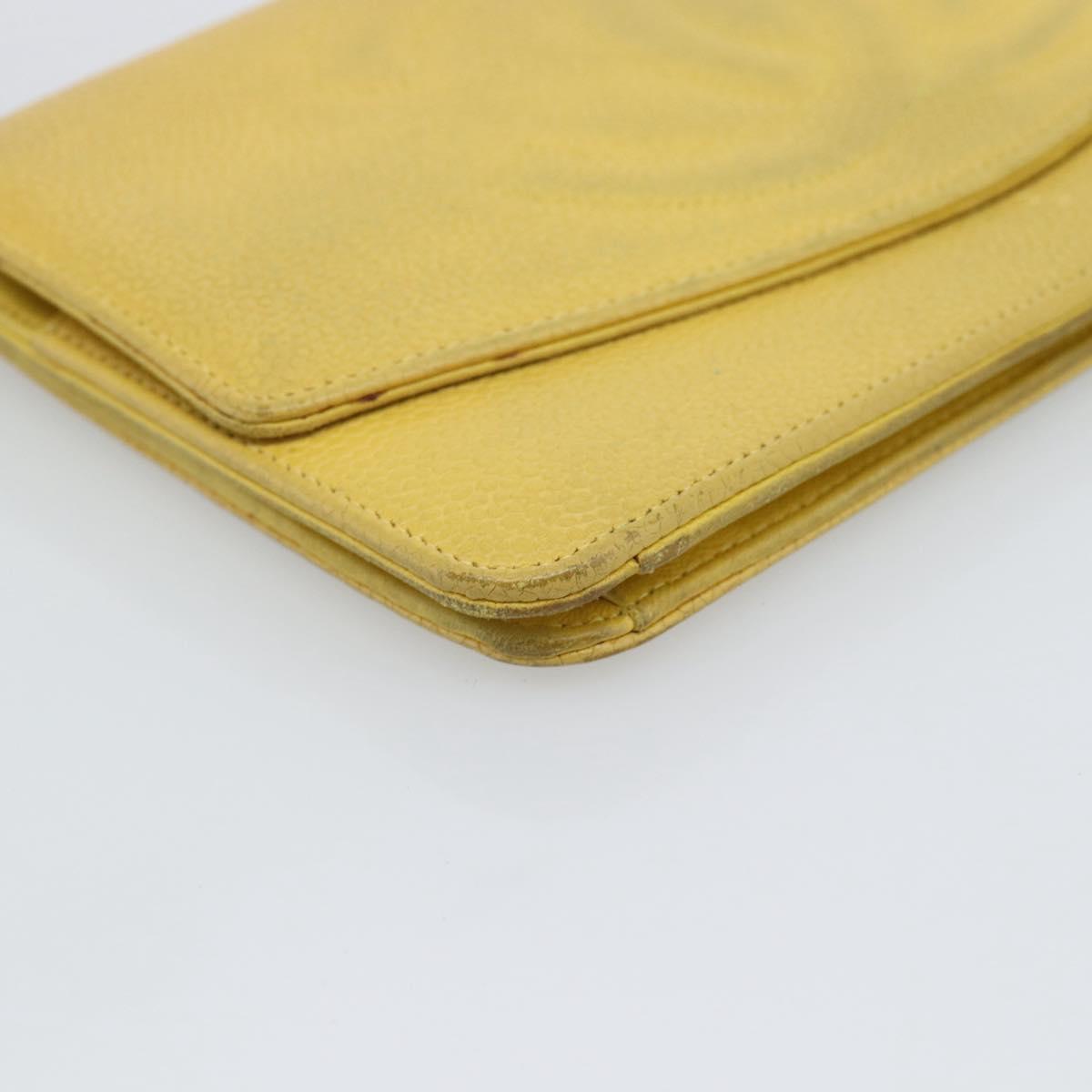 CHANEL COCO Mark Long Wallet Caviar Skin Yellow Gold CC Auth 193588