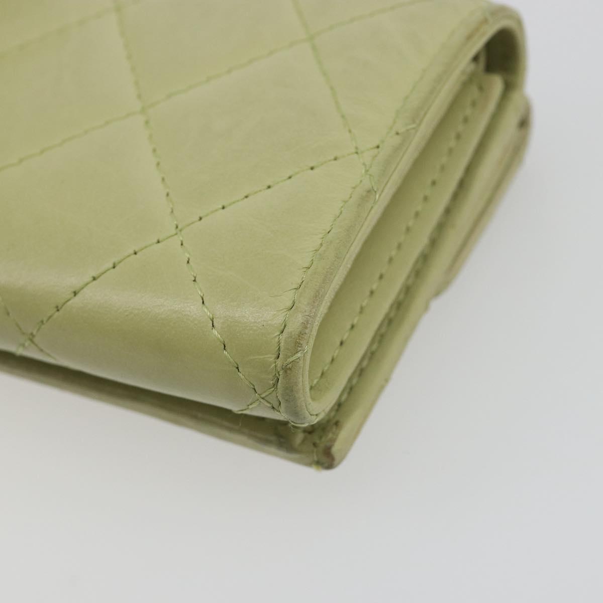 CHANEL Matelasse 2.55 Wallet Lamb Skin Green Gold CC Auth 193593A
