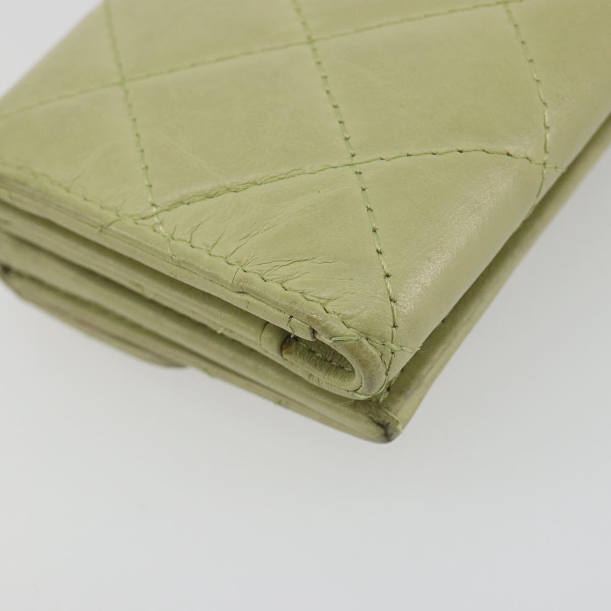 CHANEL Matelasse 2.55 Wallet Lamb Skin Green Gold CC Auth 193593A