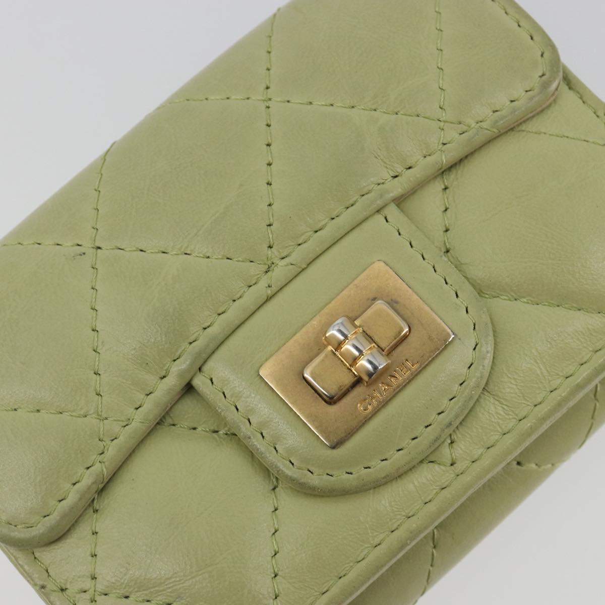 CHANEL Matelasse 2.55 Wallet Lamb Skin Green Gold CC Auth 193593A