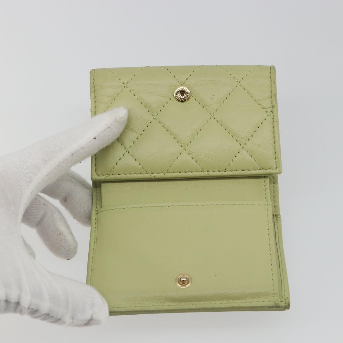 CHANEL Matelasse 2.55 Wallet Lamb Skin Green Gold CC Auth 193593A