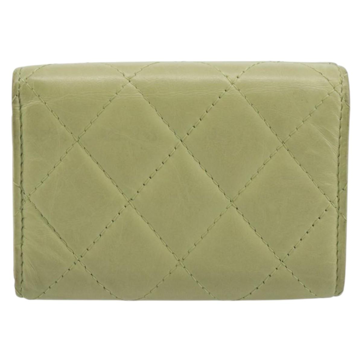CHANEL Matelasse 2.55 Wallet Lamb Skin Green Gold CC Auth 193593A