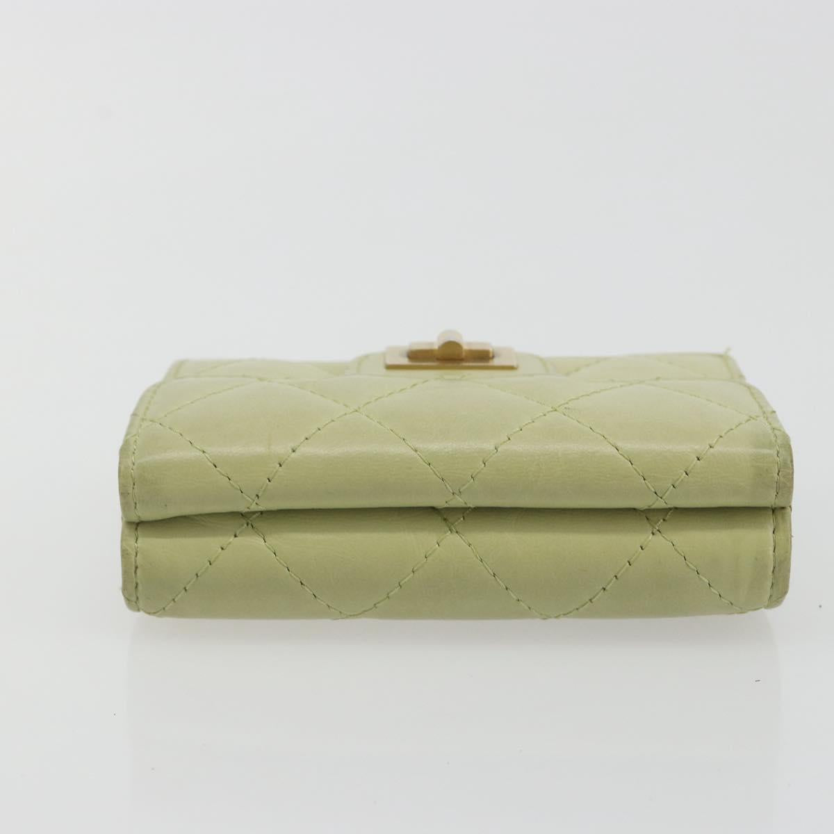 CHANEL Matelasse 2.55 Wallet Lamb Skin Green Gold CC Auth 193593A