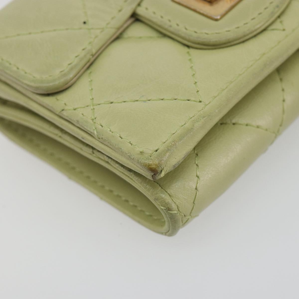 CHANEL Matelasse 2.55 Wallet Lamb Skin Green Gold CC Auth 193593A