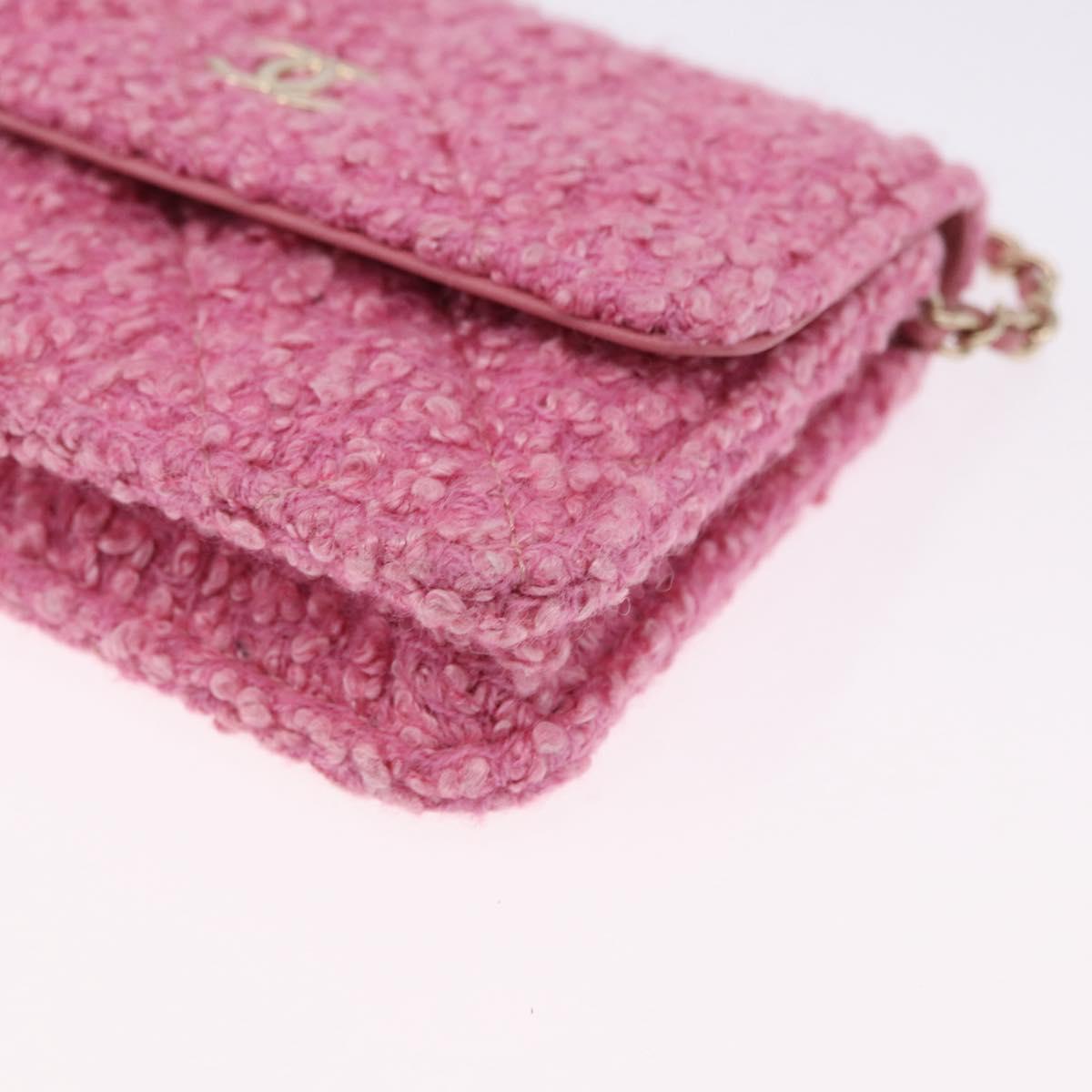 CHANEL Matelasse Chain Shoulder Pouch Tweed Pink Gold CC Auth 193594SAM