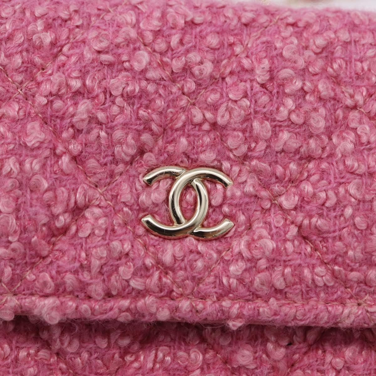 CHANEL Matelasse Chain Shoulder Pouch Tweed Pink Gold CC Auth 193594SAM