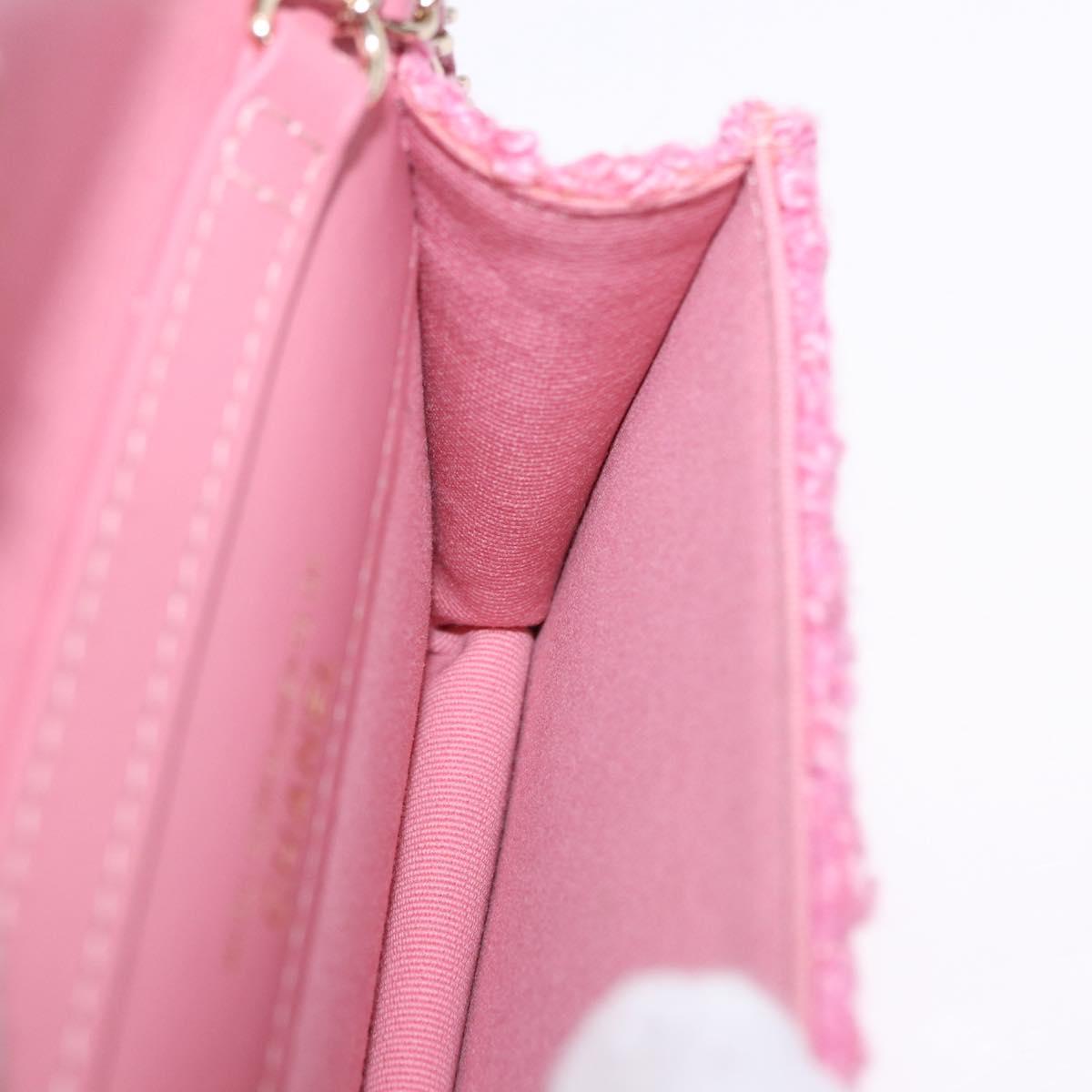 CHANEL Matelasse Chain Shoulder Pouch Tweed Pink Gold CC Auth 193594SAM