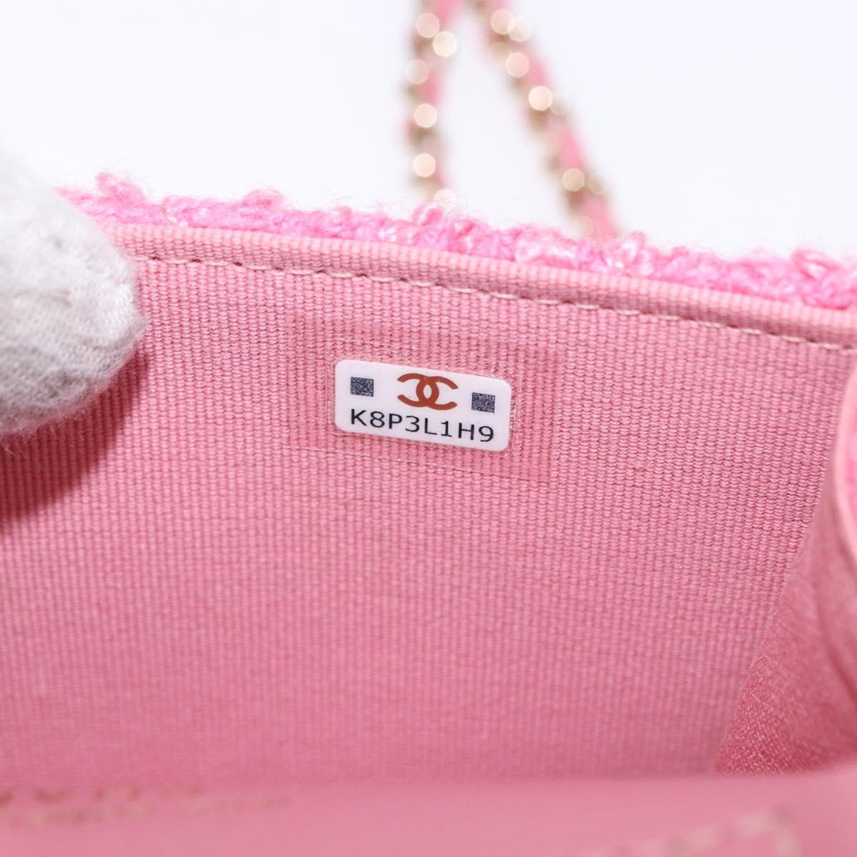 CHANEL Matelasse Chain Shoulder Pouch Tweed Pink Gold CC Auth 193594SAM