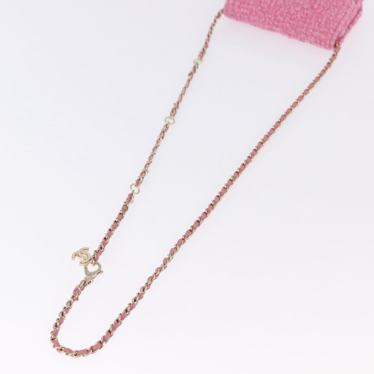CHANEL Matelasse Chain Shoulder Pouch Tweed Pink Gold CC Auth 193594SAM