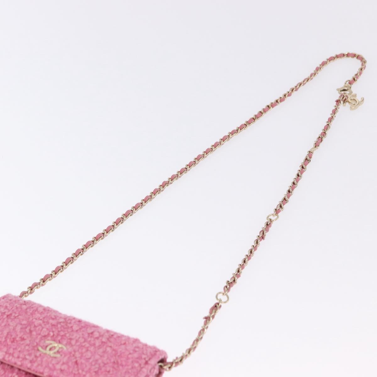 CHANEL Matelasse Chain Shoulder Pouch Tweed Pink Gold CC Auth 193594SAM