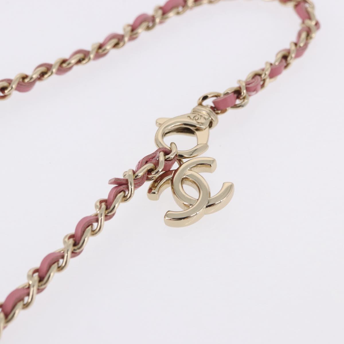 CHANEL Matelasse Chain Shoulder Pouch Tweed Pink Gold CC Auth 193594SAM