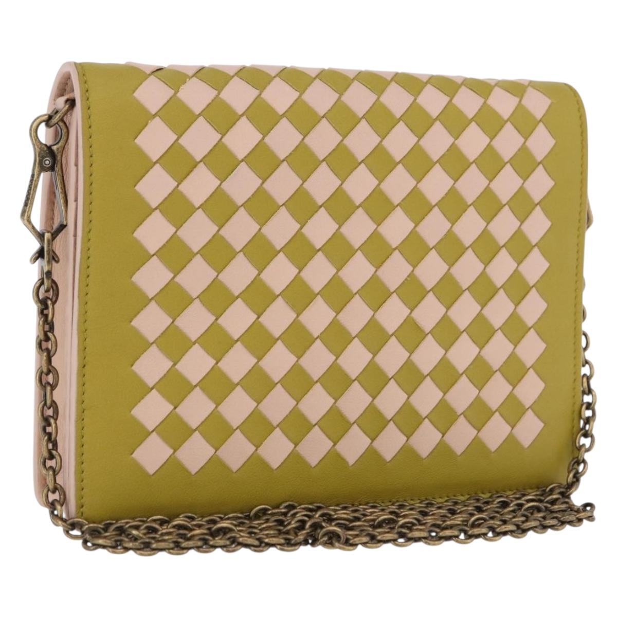 BOTTEGA VENETA INTRECCIATO Chain Shoulder Bag Leather Pink Auth 193595A