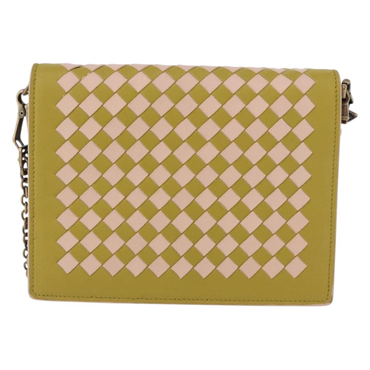 BOTTEGA VENETA INTRECCIATO Chain Shoulder Bag Leather Pink Auth 193595A
