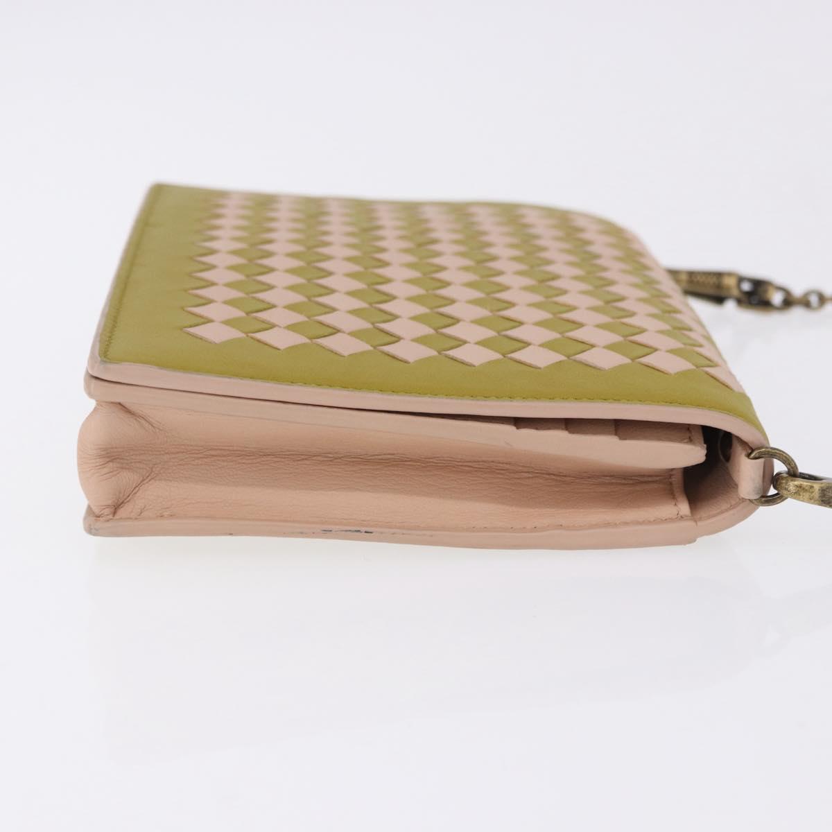 BOTTEGA VENETA INTRECCIATO Chain Shoulder Bag Leather Pink Auth 193595A