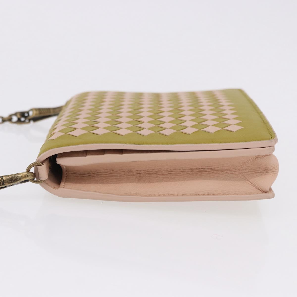BOTTEGA VENETA INTRECCIATO Chain Shoulder Bag Leather Pink Auth 193595A