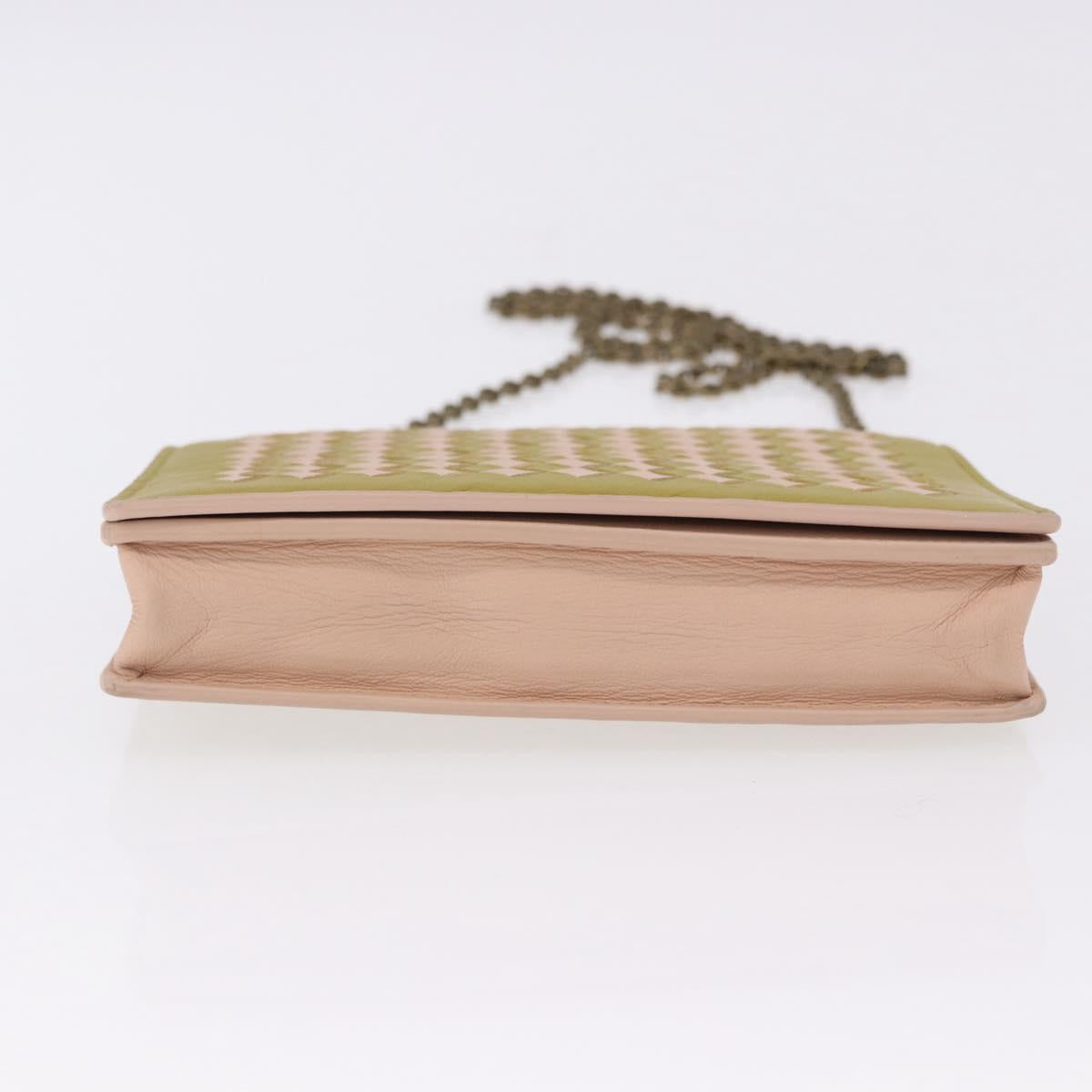 BOTTEGA VENETA INTRECCIATO Chain Shoulder Bag Leather Pink Auth 193595A