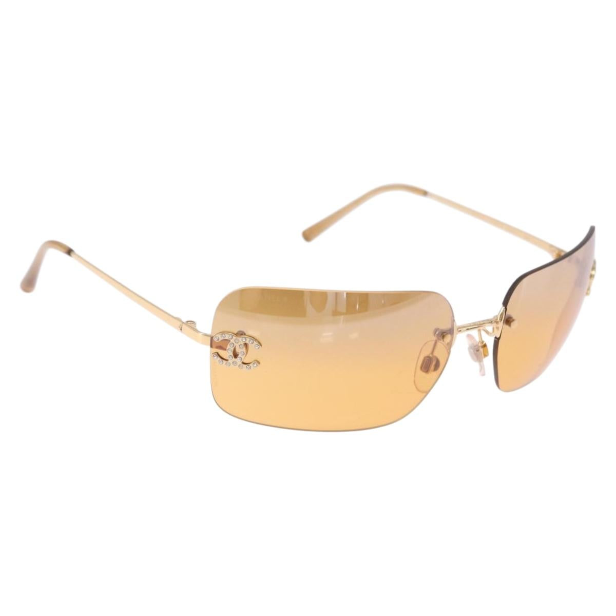 CHANEL COCO Mark Sunglasses metal Gold Tone CC Auth 193597V