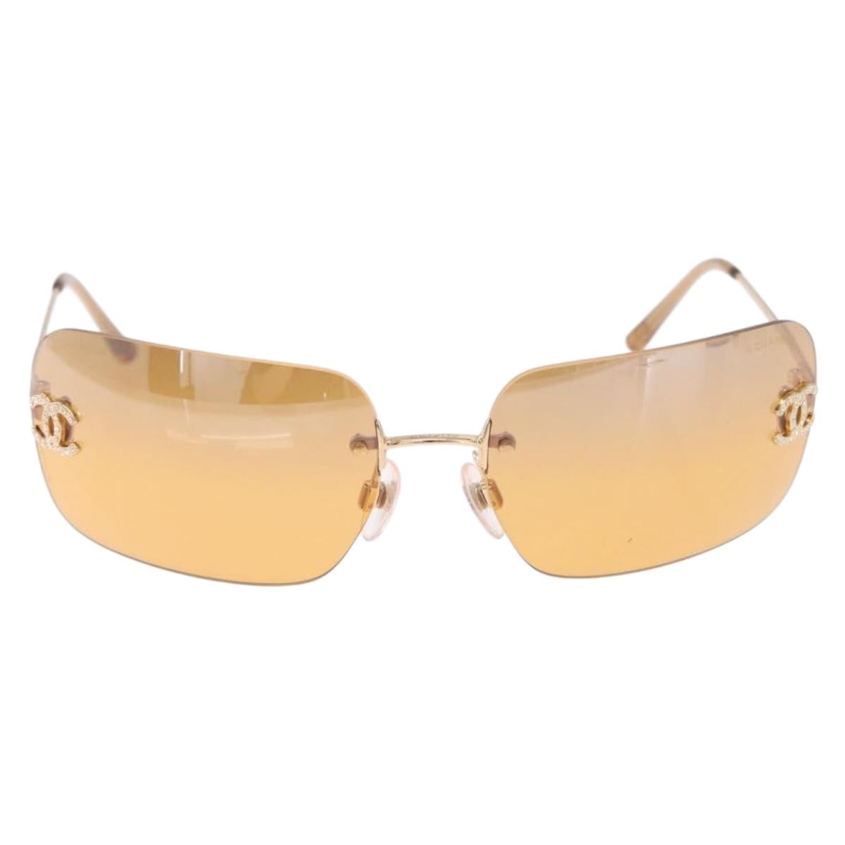 CHANEL COCO Mark Sunglasses metal Gold Tone CC Auth 193597V