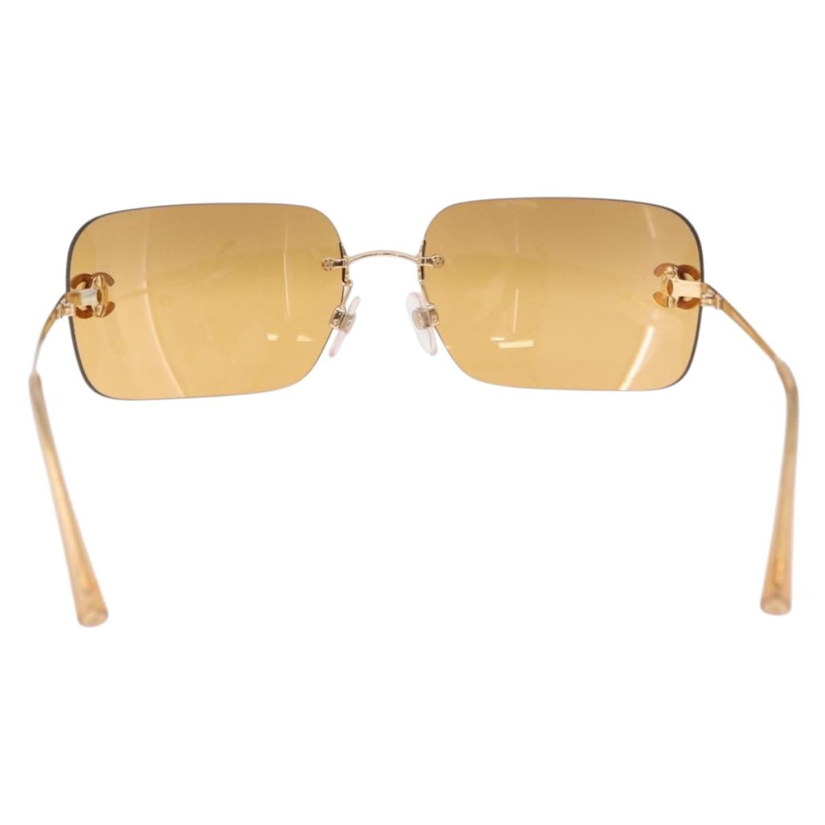 CHANEL COCO Mark Sunglasses metal Gold Tone CC Auth 193597V