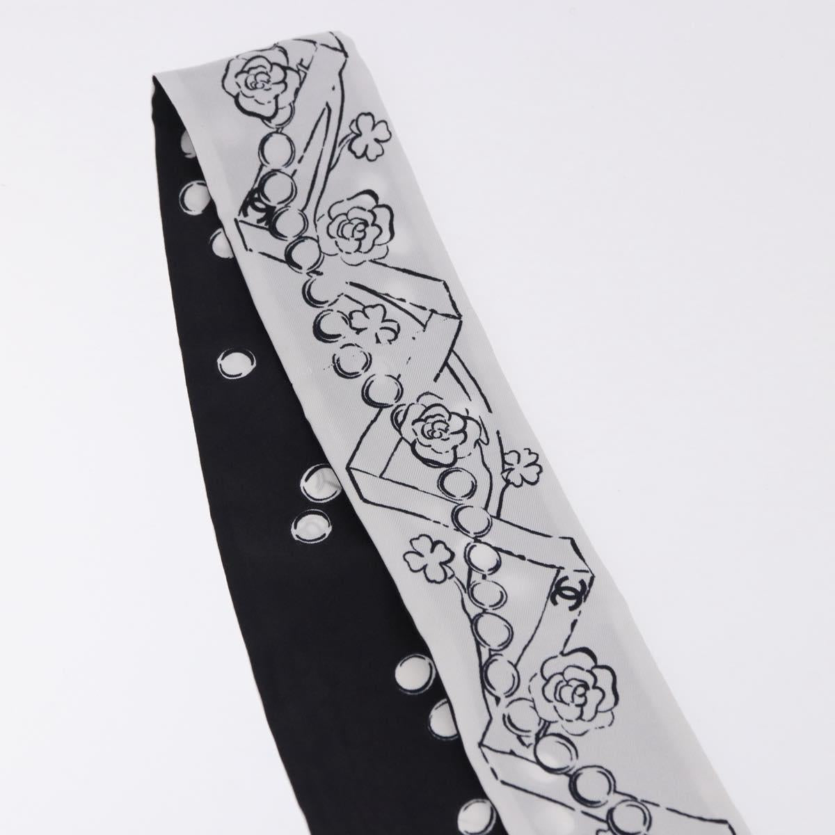 CHANEL Scarf Silk Gray CC Auth 193602M
