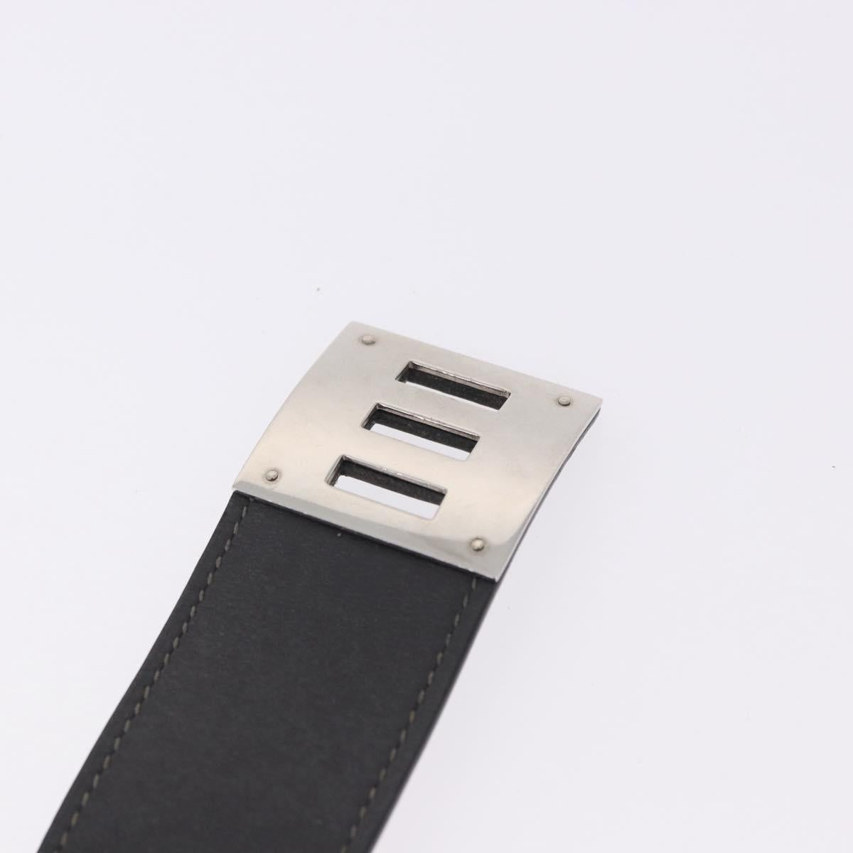 HERMES Kelly Dog Bracelet Leather Black Silver Auth 193603