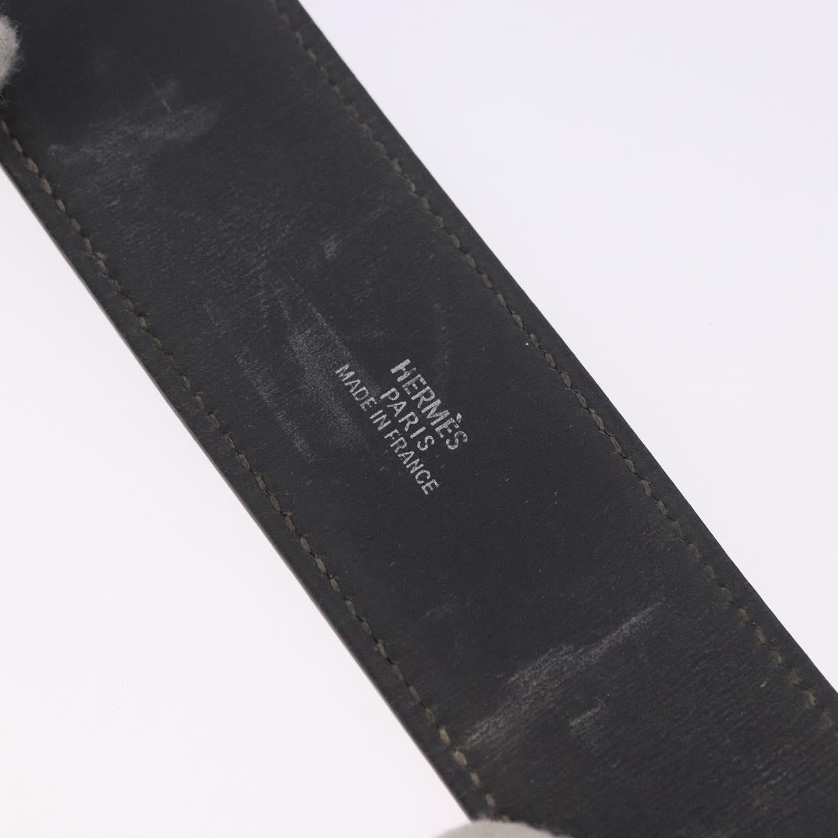 HERMES Kelly Dog Bracelet Leather Black Silver Auth 193603