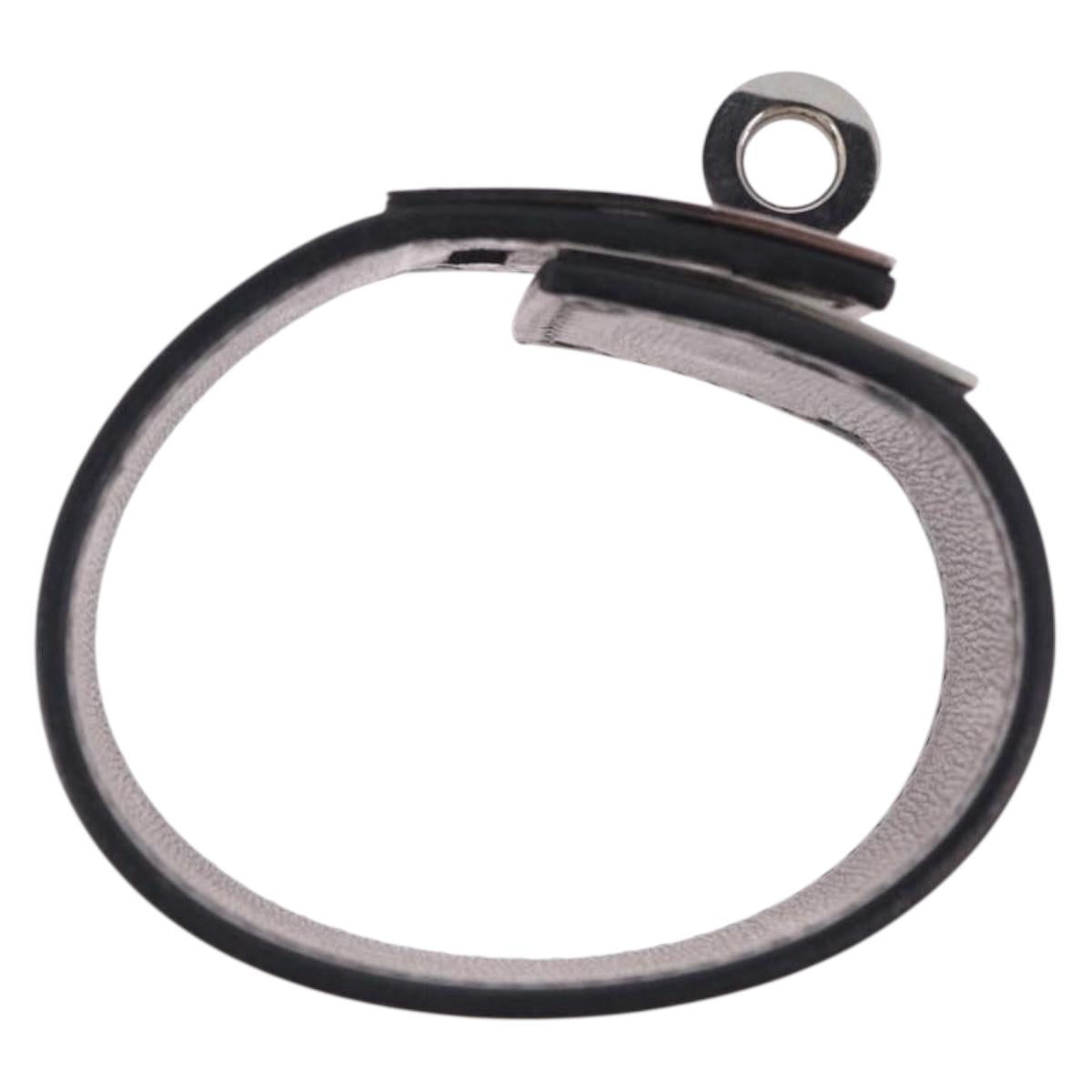 HERMES Kelly Dog Bracelet Leather Black Silver Auth 193603