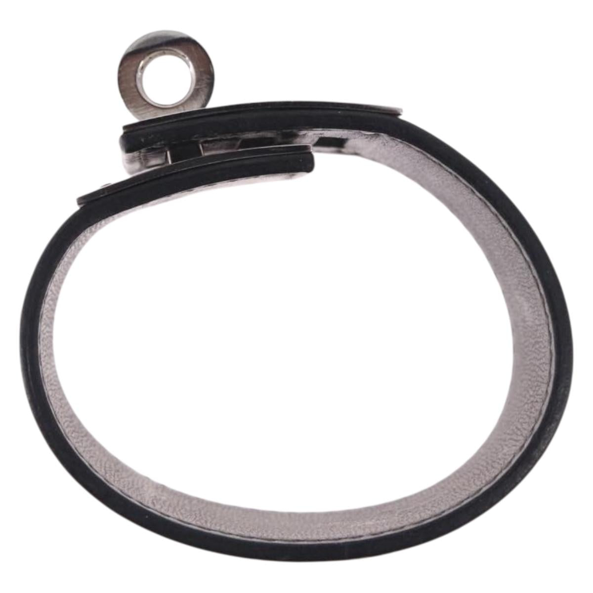HERMES Kelly Dog Bracelet Leather Black Silver Auth 193603