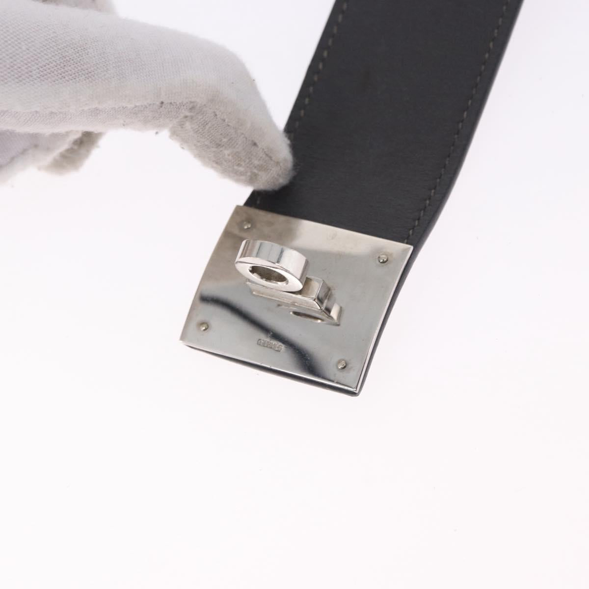 HERMES Kelly Dog Bracelet Leather Black Silver Auth 193603