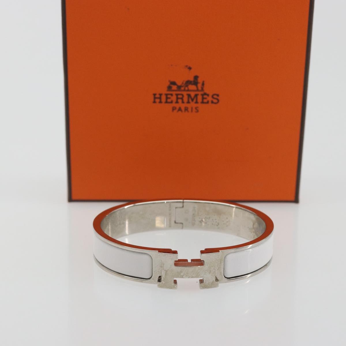 HERMES Click H Bracelet metal White Auth 193604M