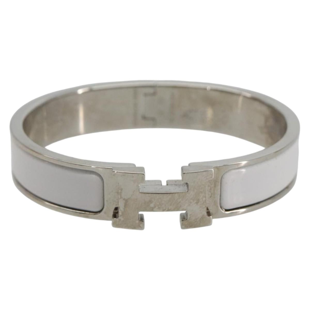 HERMES Click H Bracelet metal White Auth 193604M