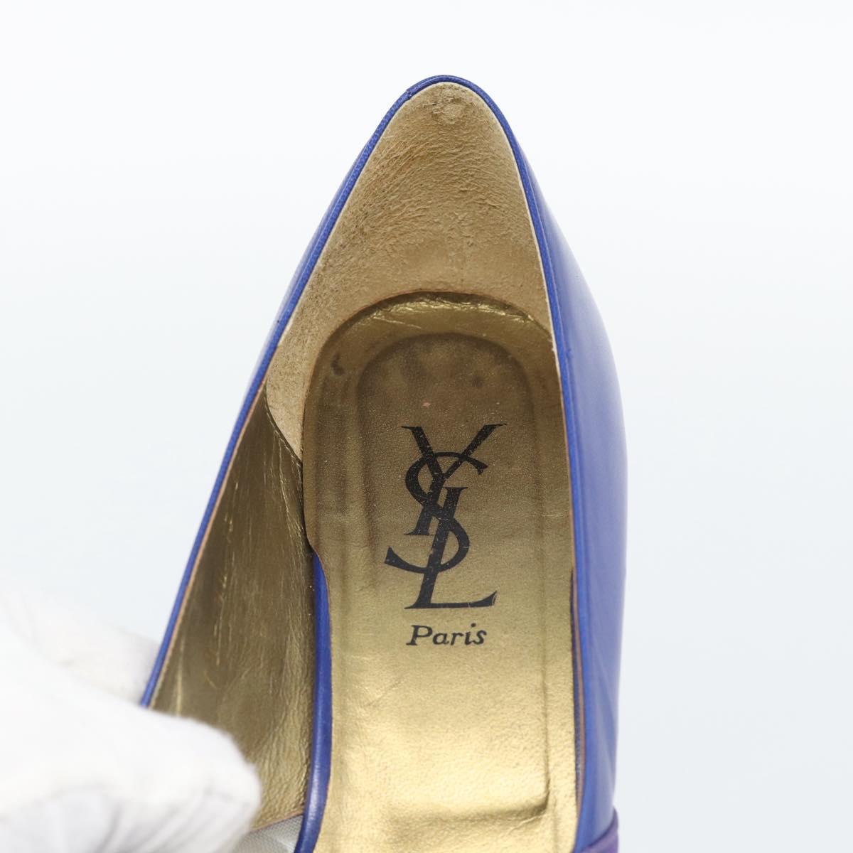 SAINT LAURENT Pumps Leather 37 Blue Auth 193709M