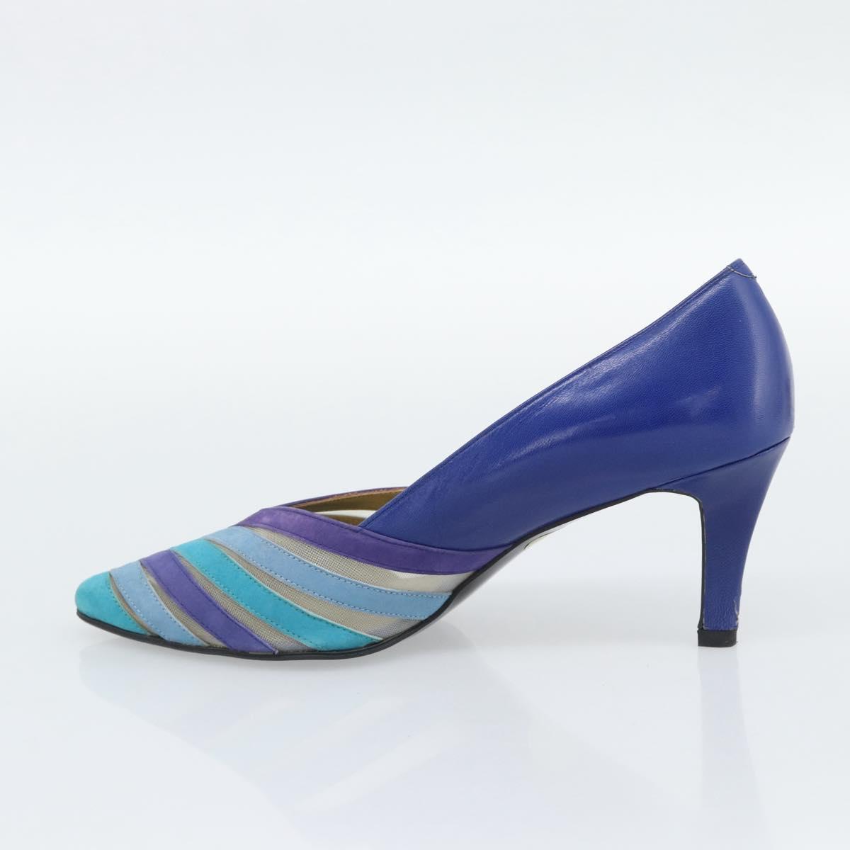 SAINT LAURENT Pumps Leather 37 Blue Auth 193709M