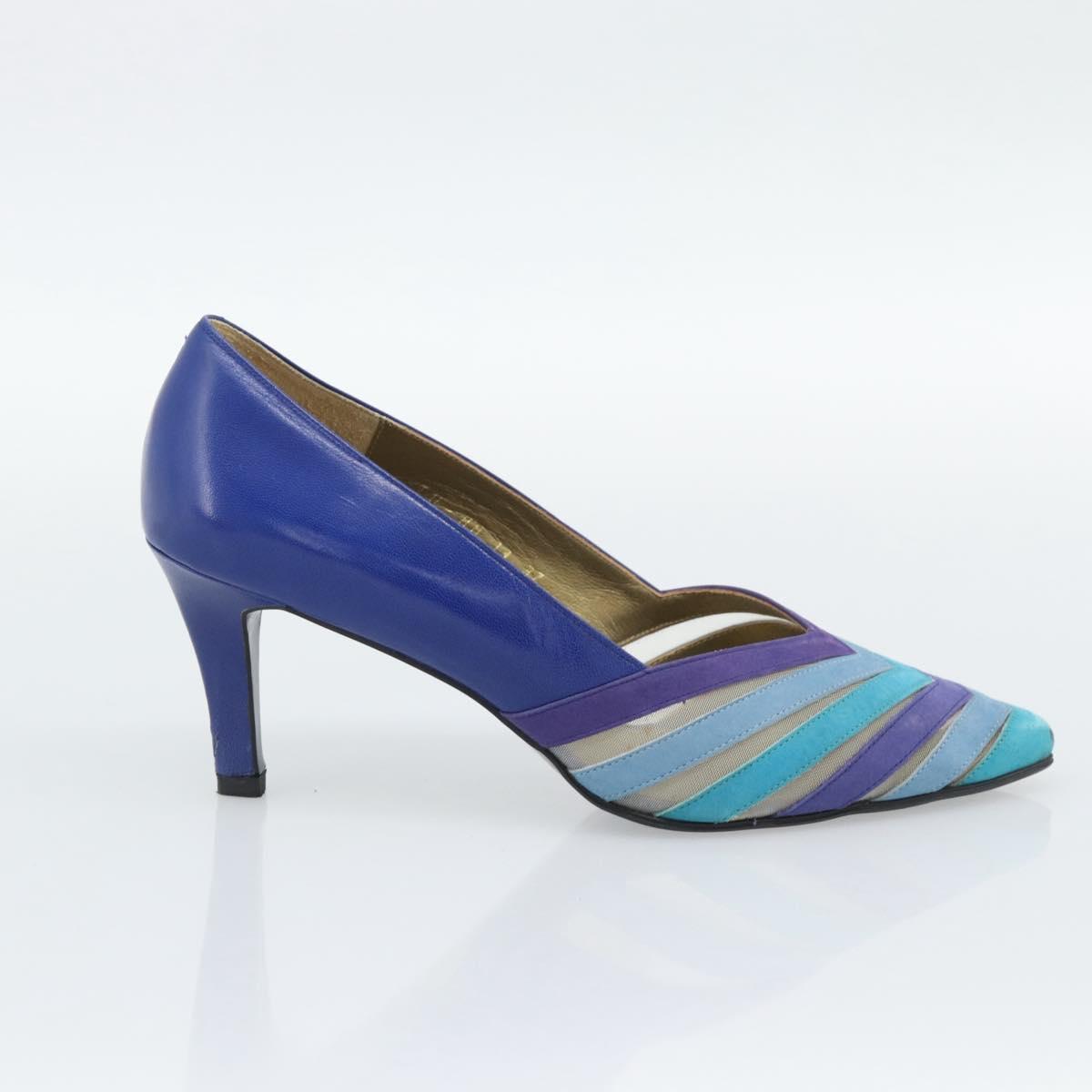 SAINT LAURENT Pumps Leather 37 Blue Auth 193709M