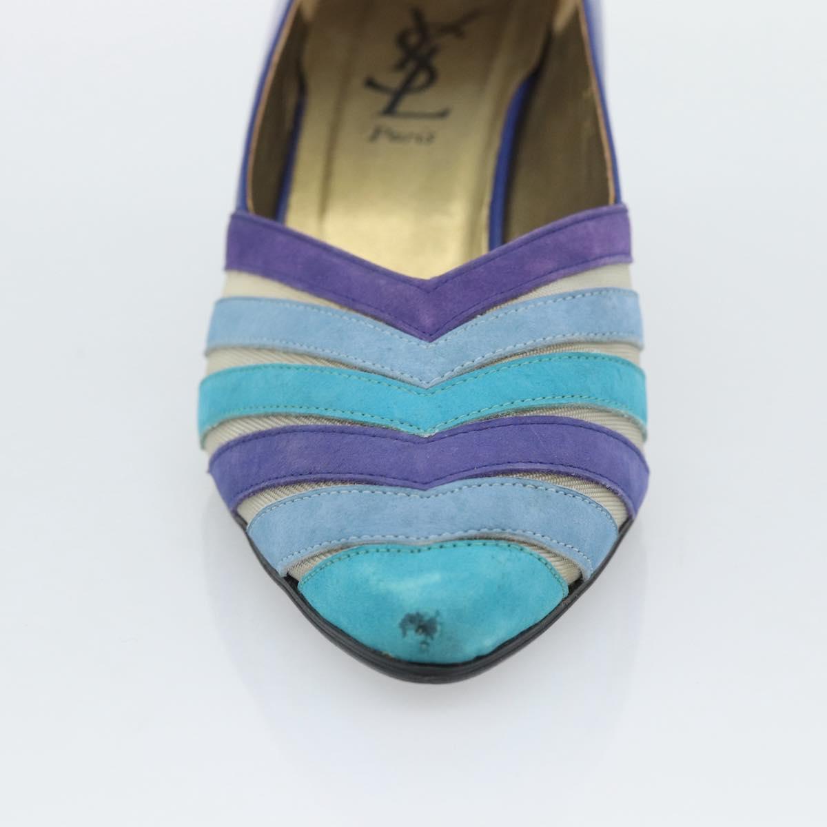SAINT LAURENT Pumps Leather 37 Blue Auth 193709M