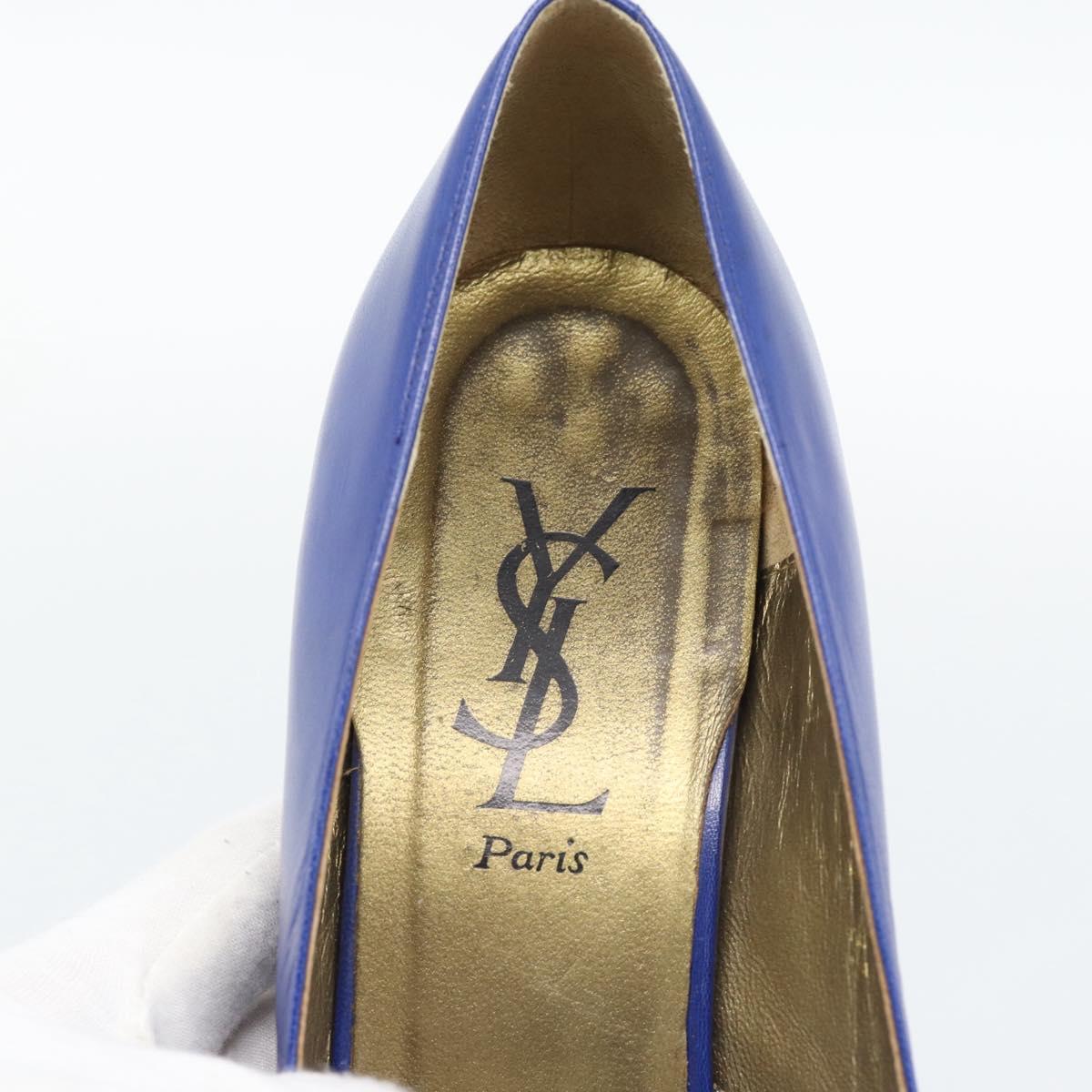 SAINT LAURENT Pumps Leather 37 Blue Auth 193709M