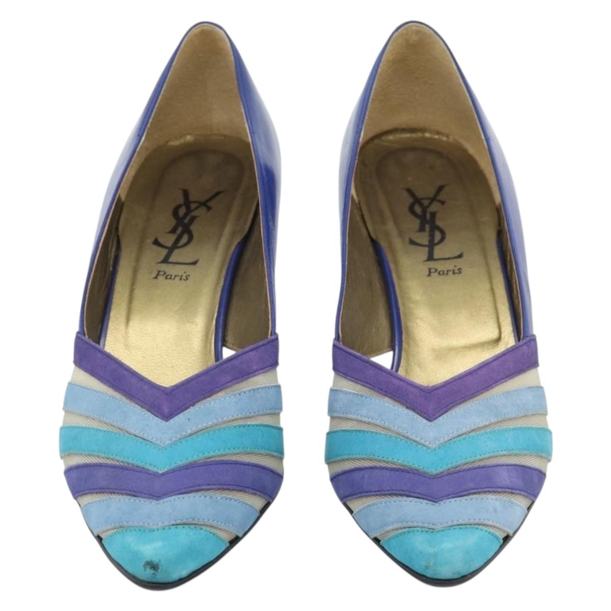 SAINT LAURENT Pumps Leather 37 Blue Auth 193709M